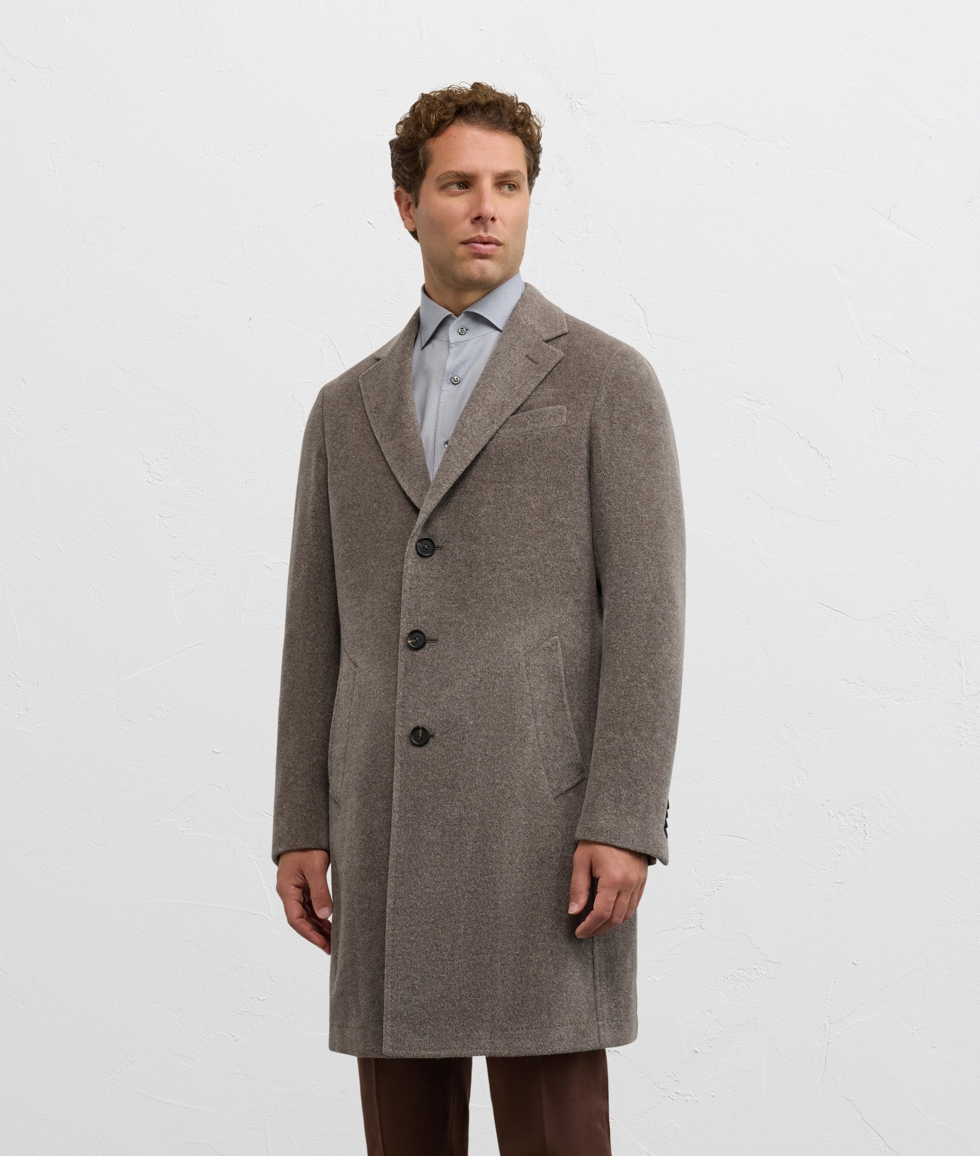 brown single breasted coat slim fit in alpaca and wool - Pal Zileri | Official Website