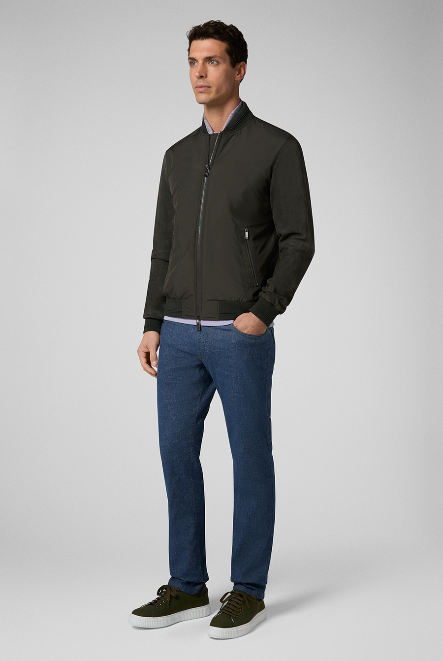 Varsity jacket  in nylon con maniche  in suede | Pal Zileri