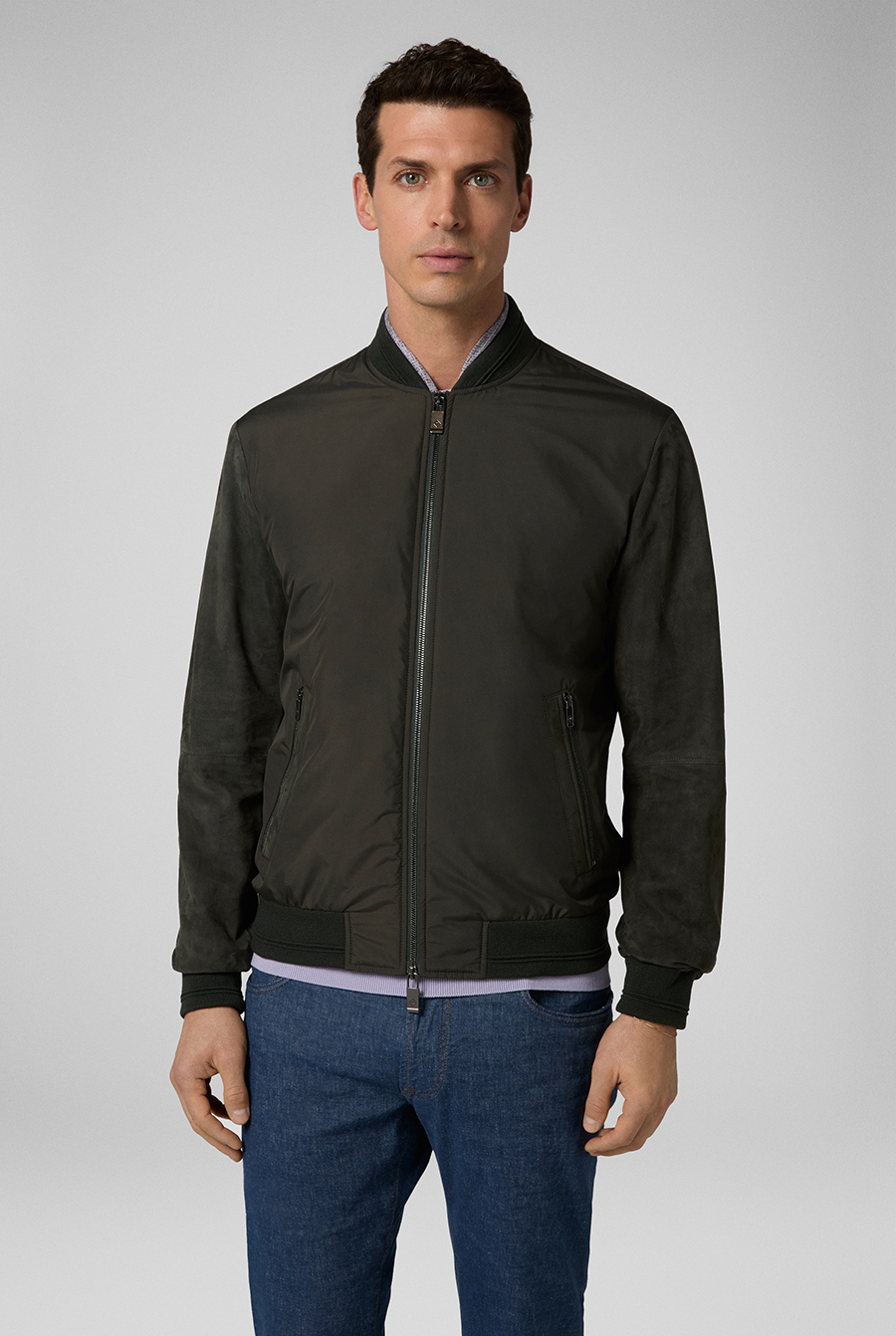 Varsity jacket  in nylon con maniche  in suede | Pal Zileri