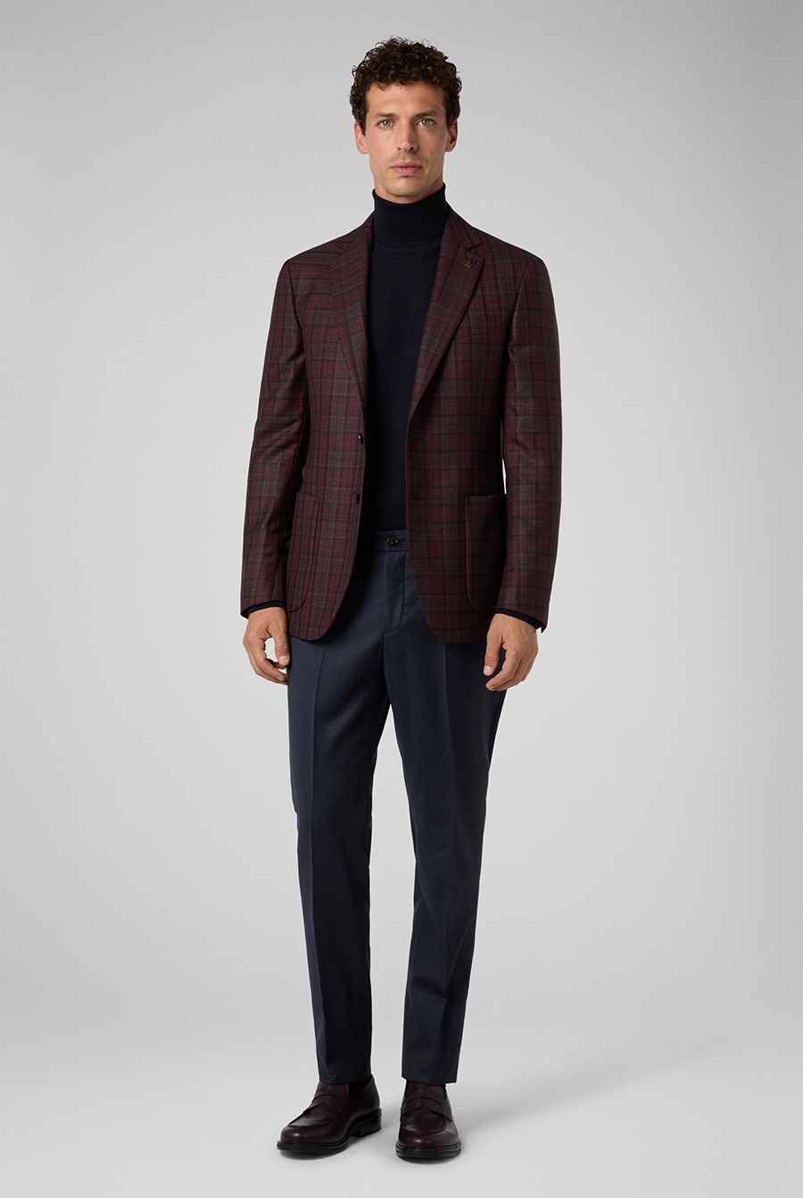 Pure wool blazer from the Brera linea with a macro-check motif in bordeaux, blue, and brown | Pal Zileri