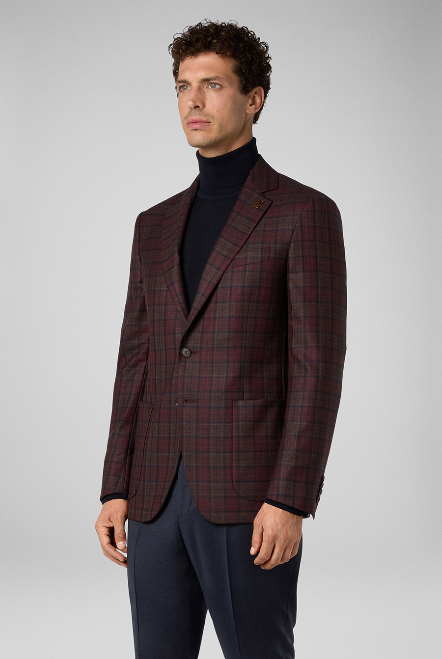 Pure wool blazer from the Brera linea with a macro-check motif in bordeaux, blue, and brown | Pal Zileri