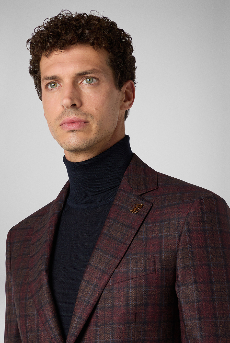 Pure wool blazer from the Brera linea with a macro-check motif in bordeaux, blue, and brown | Pal Zileri