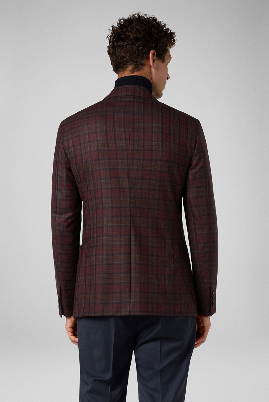 Pure wool blazer from the Brera linea with a macro-check motif in bordeaux, blue, and brown | Pal Zileri